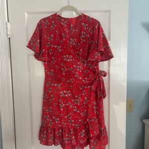 Red Floral Wrap Dress